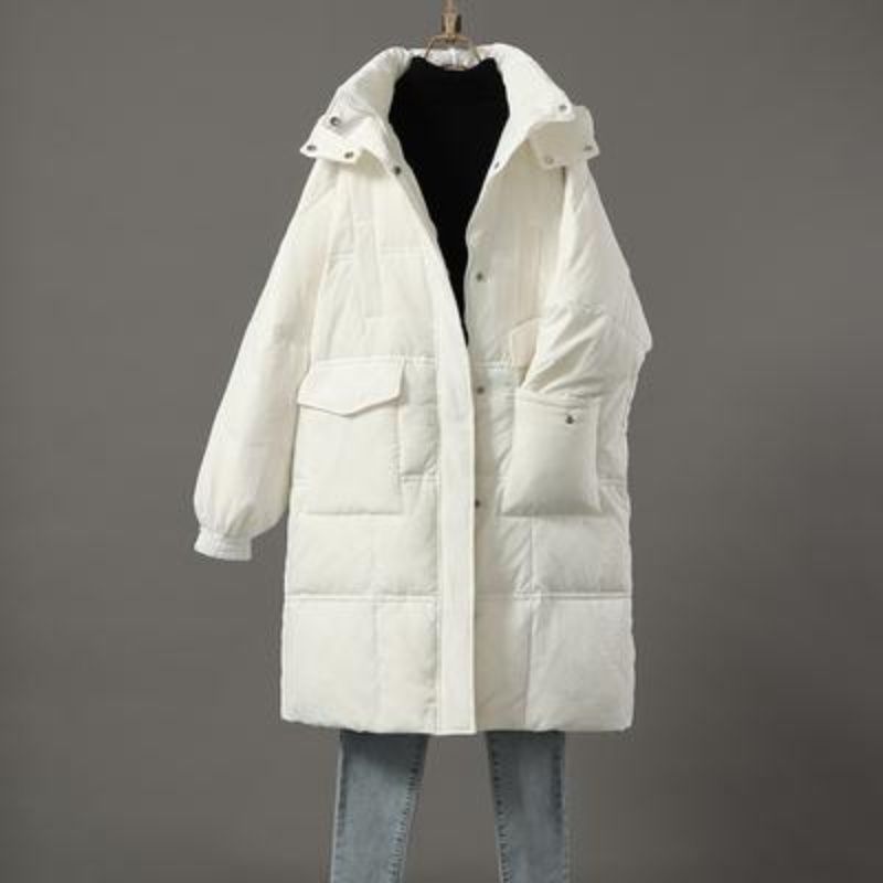 反季羽绒服女中长款加厚连帽宽松韩版白鸭绒大码孕妇2023年新