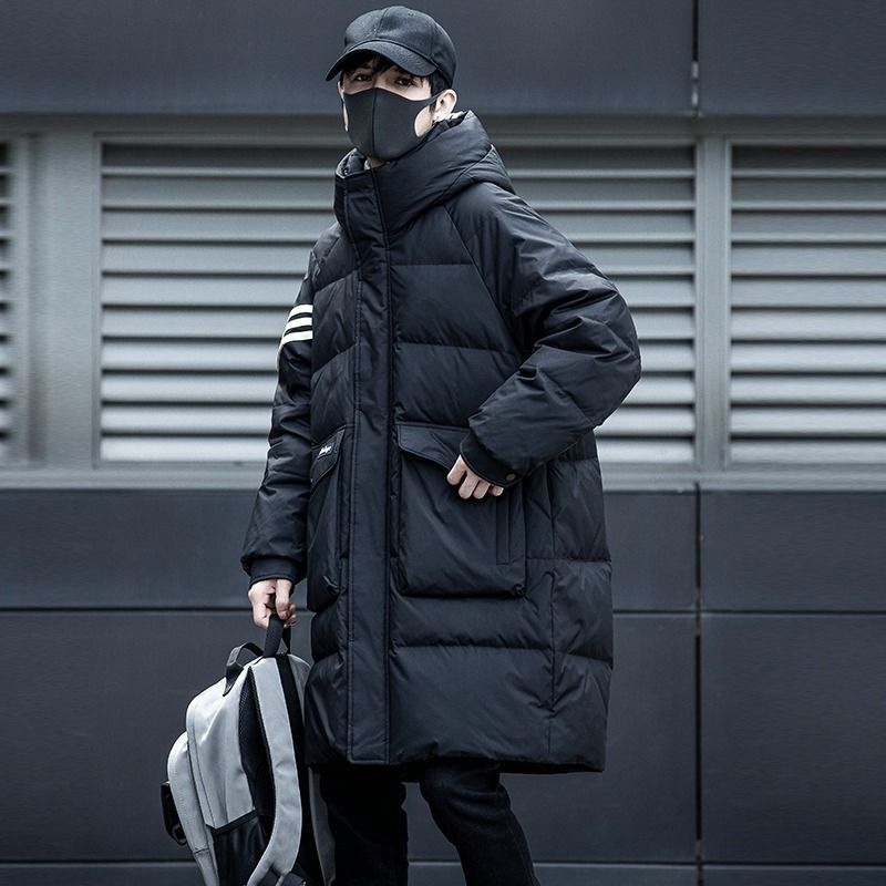 男士羽绒服中长款2023年冬季新款连帽加厚保暖过膝白鸭绒潮流外套