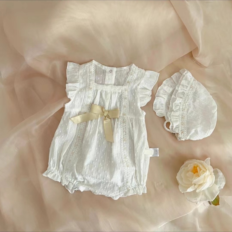 夏款上新婴儿衣服薄款公主风飞袖蝴蝶结蕾丝包屁女宝