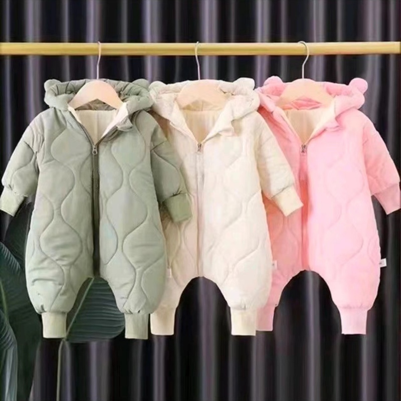 冬款宝宝衣服帅气韩版百搭男女宝宝熊耳帽葫芦加绒棉连体