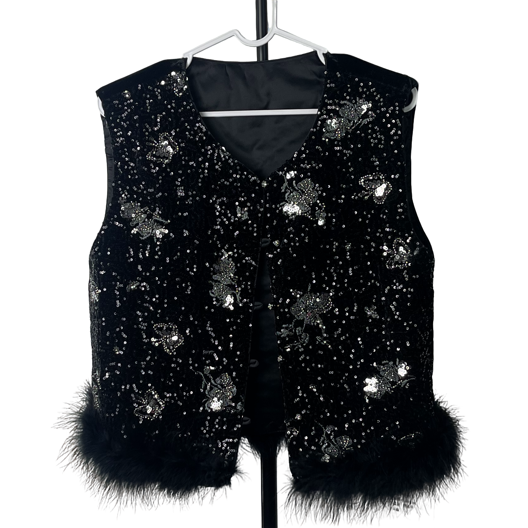 新中式国风丝绒重工串珠鸵鸟毛棉马甲高端大气上档次女装秋冬新款