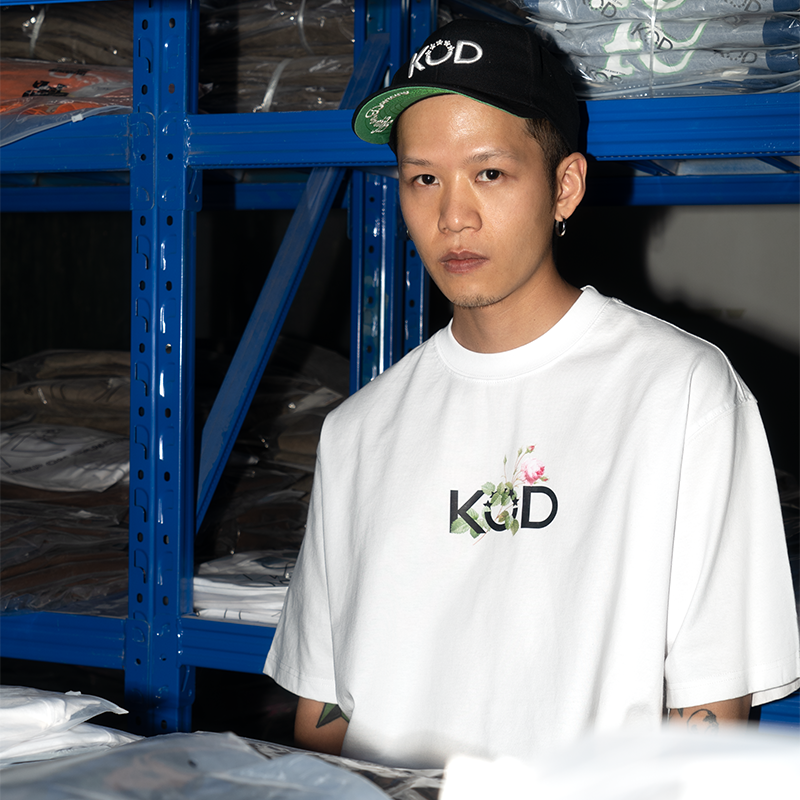 KOD23SS玫瑰小logo印花纯棉情侣圆领宽松街头嘻哈街舞潮流流行T恤