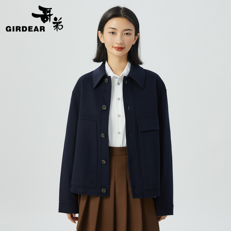 GIRDEAR/哥弟老钱风通勤翻领大口袋夹克双面呢热力感外套1400703 