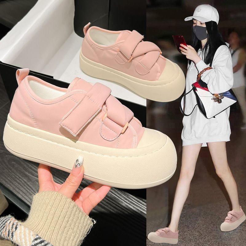 秋冬季面包小白鞋2023款女鞋奶油大头丑萌厚底松糕魔术贴