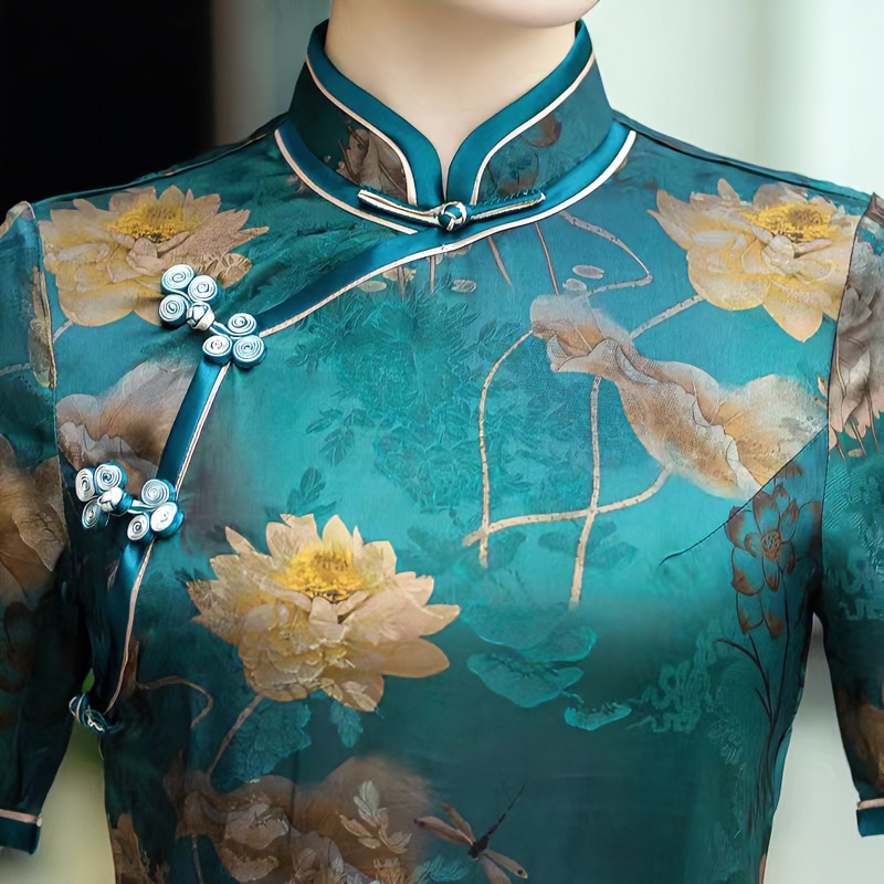 白幼秀全开襟古法旗袍复古气质优雅提花3247