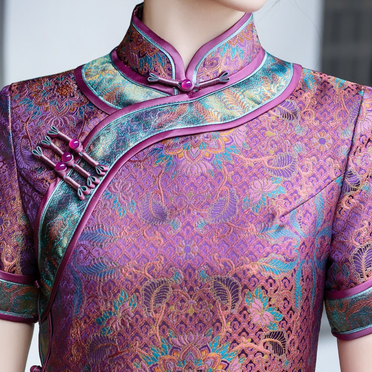 白幼秀全开襟古法真丝旗袍复古气质优雅提花中式走秀3522