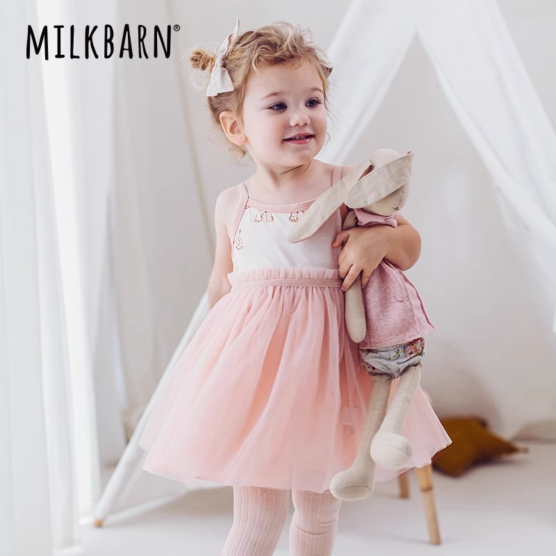 Milkbarn女童连衣裙夏季小女孩洋气公主裙儿童吊带纱裙子