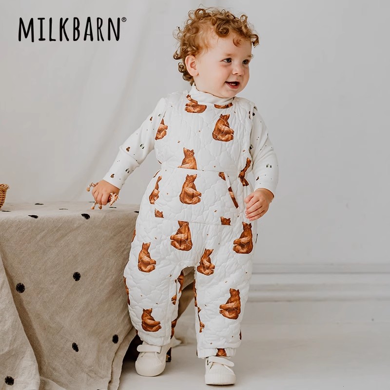 Milkbarn秋冬婴儿夹棉连体服宝宝外出保暖背心哈衣爬爬服