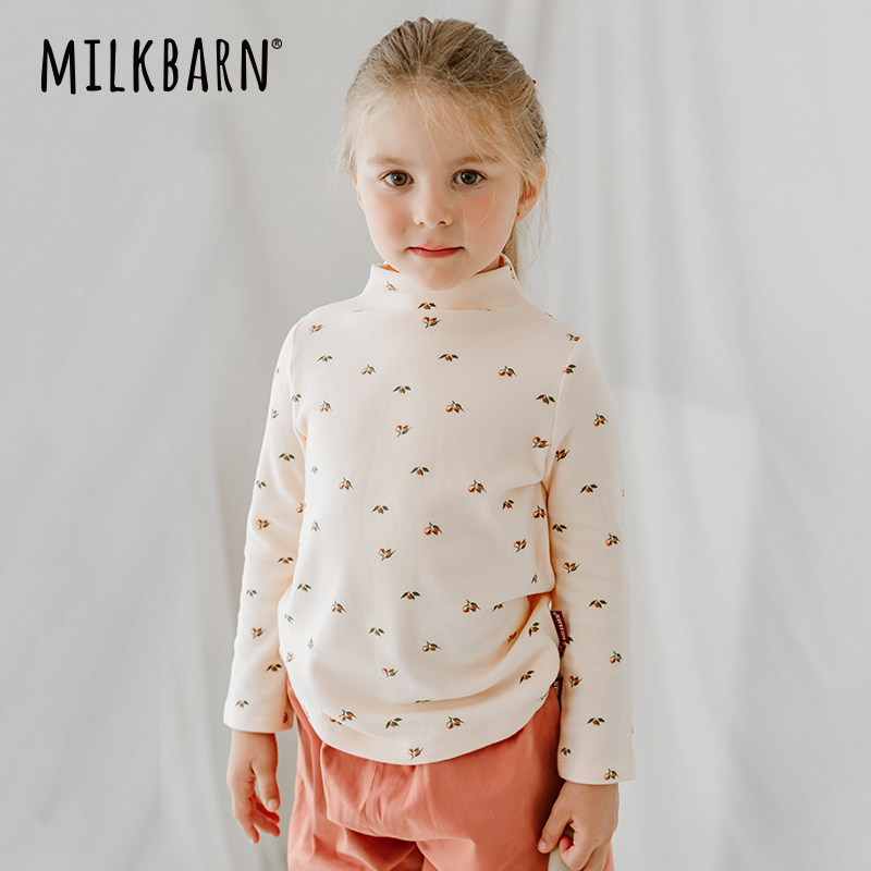 Milkbarn儿童圆领上衣婴儿长袖家居服宝宝德绒保暖打底衫