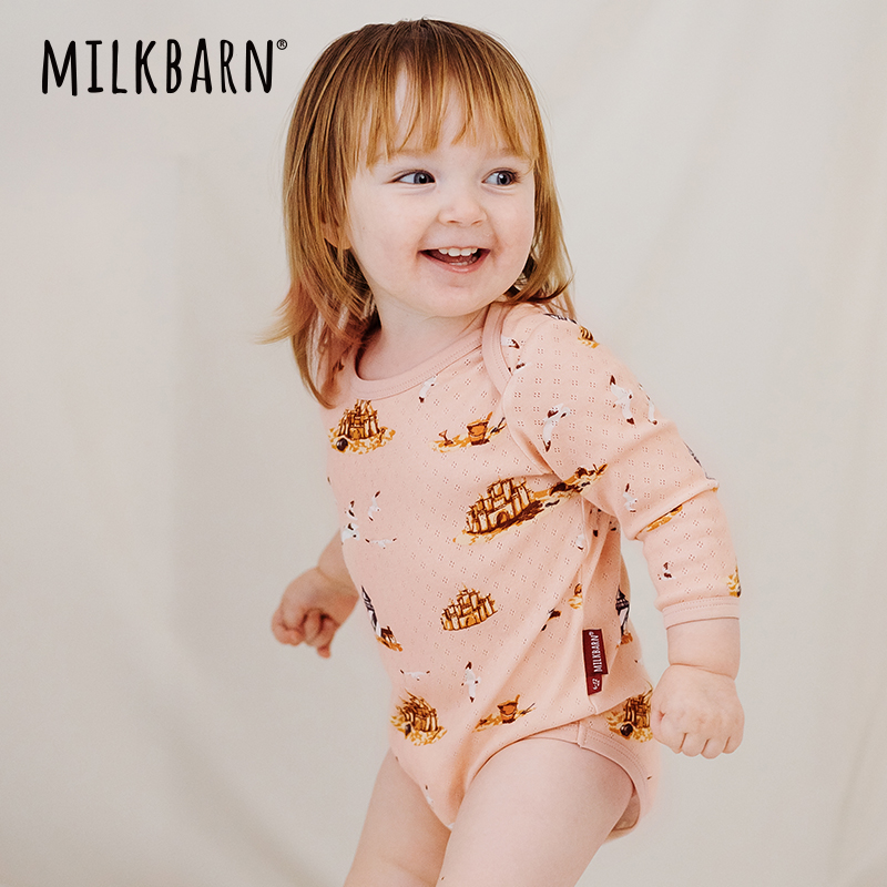 Milkbarn新品婴儿长袖包屁衣男女宝宝春夏哈衣婴幼儿纯棉爬服