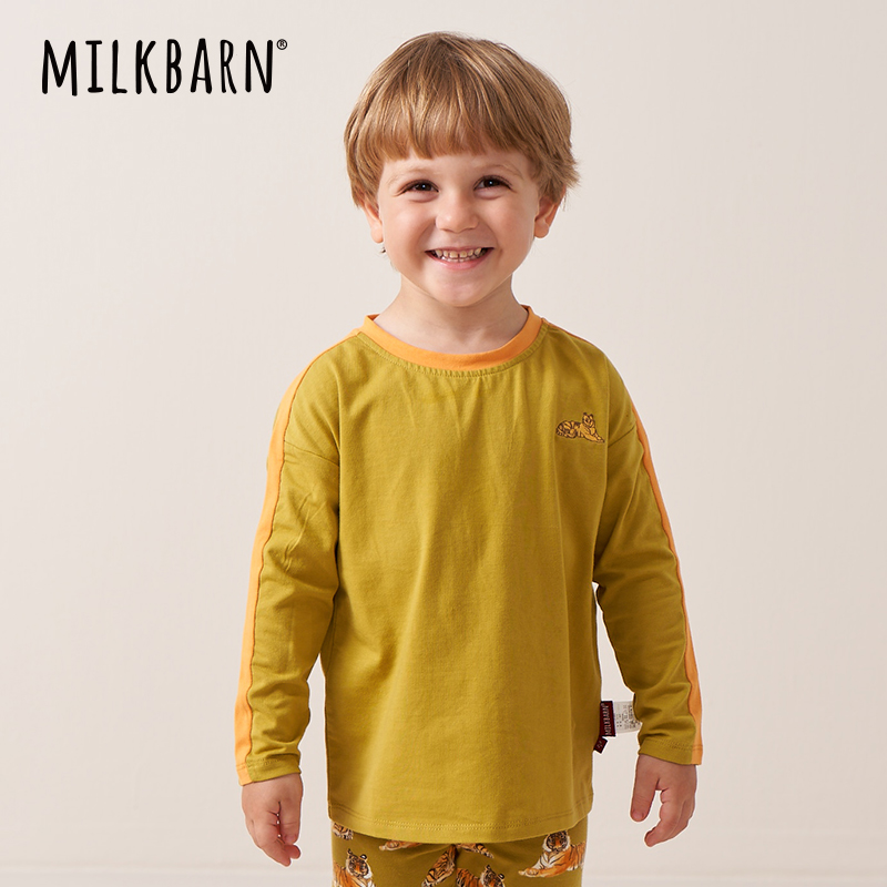【专享】Milkbarn儿童长袖T恤男上衣秋季打底衫圆领套头撞色