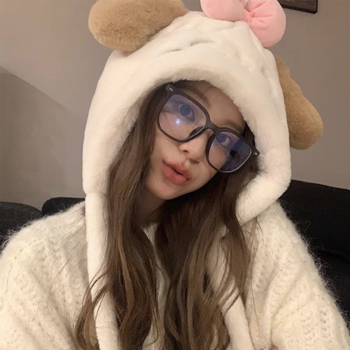 【一一专属】正版Mikko毛绒女冬季套头帽系带加厚保暖护耳可爱帽子
