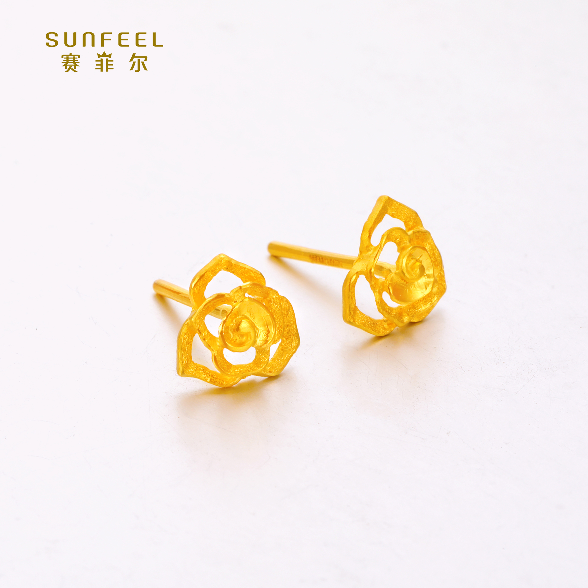 SUNFEEL/赛菲尔【四店】足金时尚款玫瑰花直针耳钉RDB10250