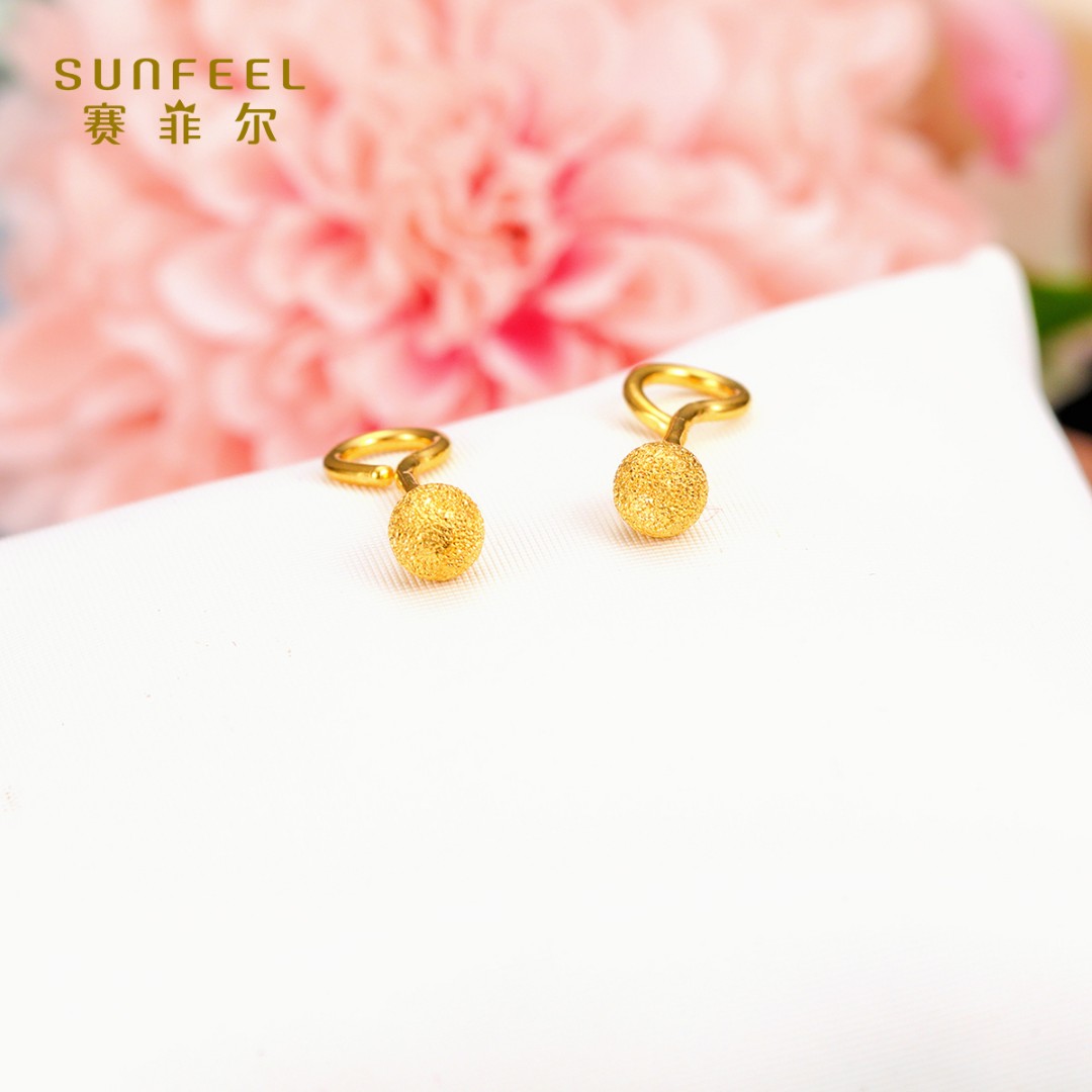 SUNFEEL/赛菲尔【一店】足金时尚999.9钉沙款豆豆耳钉RCA00098