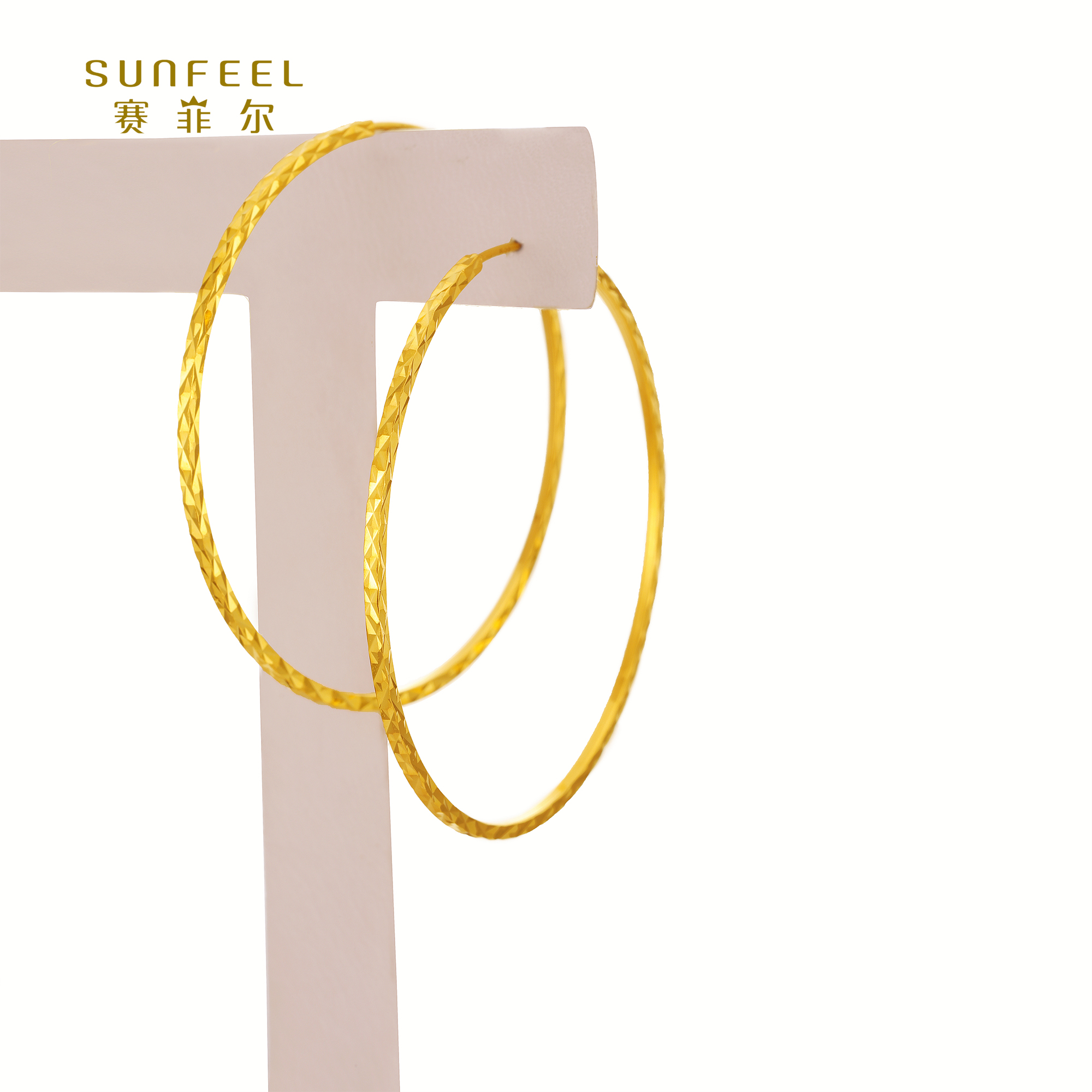 SUNFEEL/赛菲尔【四店】足金5G艺术车花耳圈5GE00633