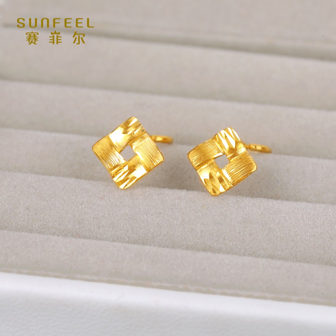 SUNFEEL/赛菲尔【一店】足金999.9菱形镂空耳钉HR010367