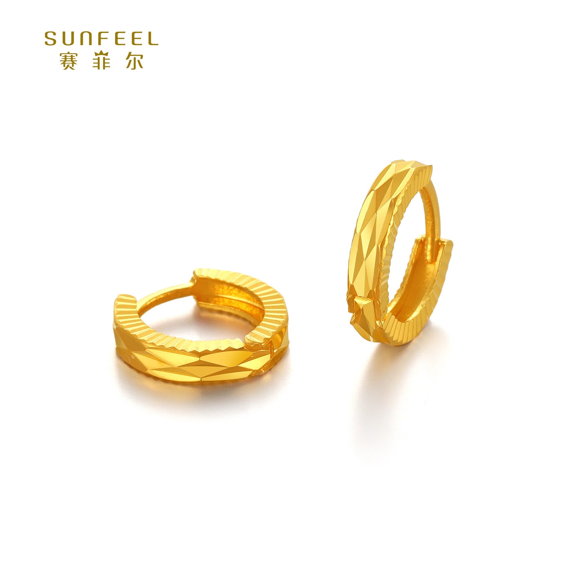 SUNFEEL/赛菲尔【四店】足金5G光面菱形纹耳环5GE00459