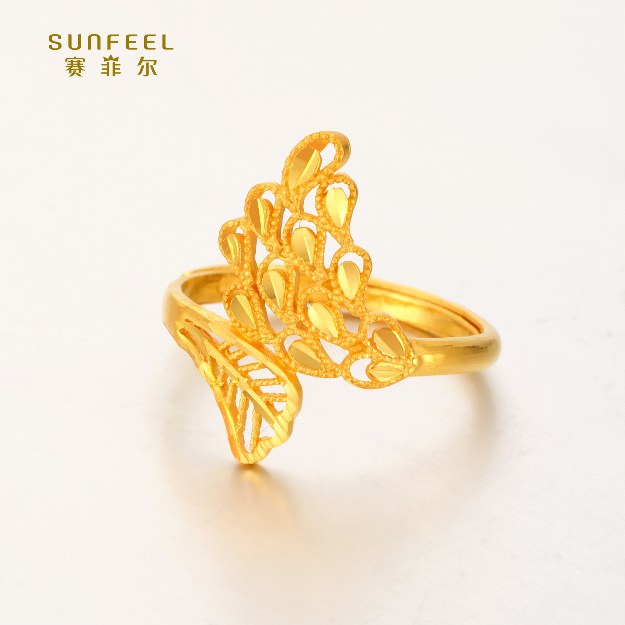 SUNFEEL/赛菲尔【一店】足金经典时尚凤尾羽毛戒指HJ01051798