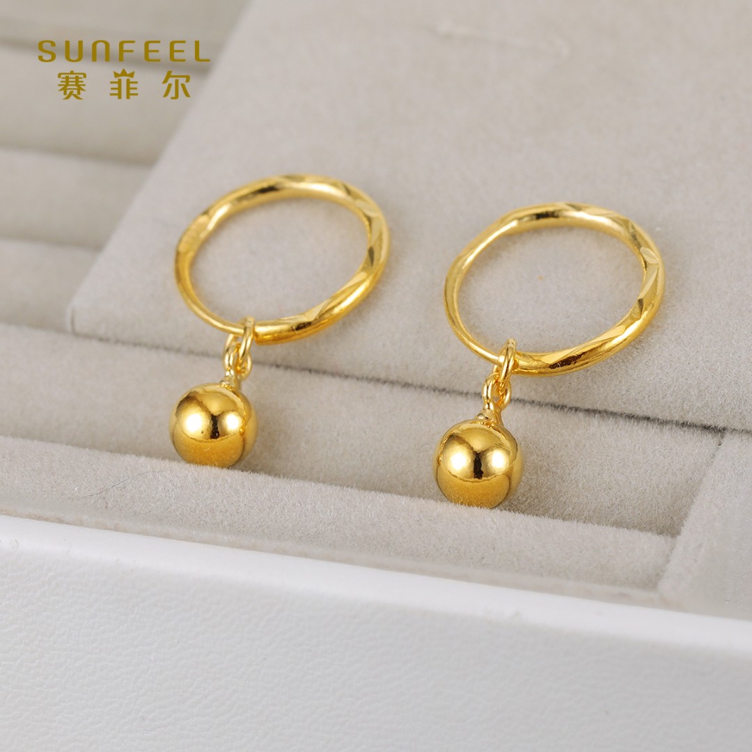 SUNFEEL/赛菲尔【四店】足金 时尚光面豆豆耳饰ECA00316