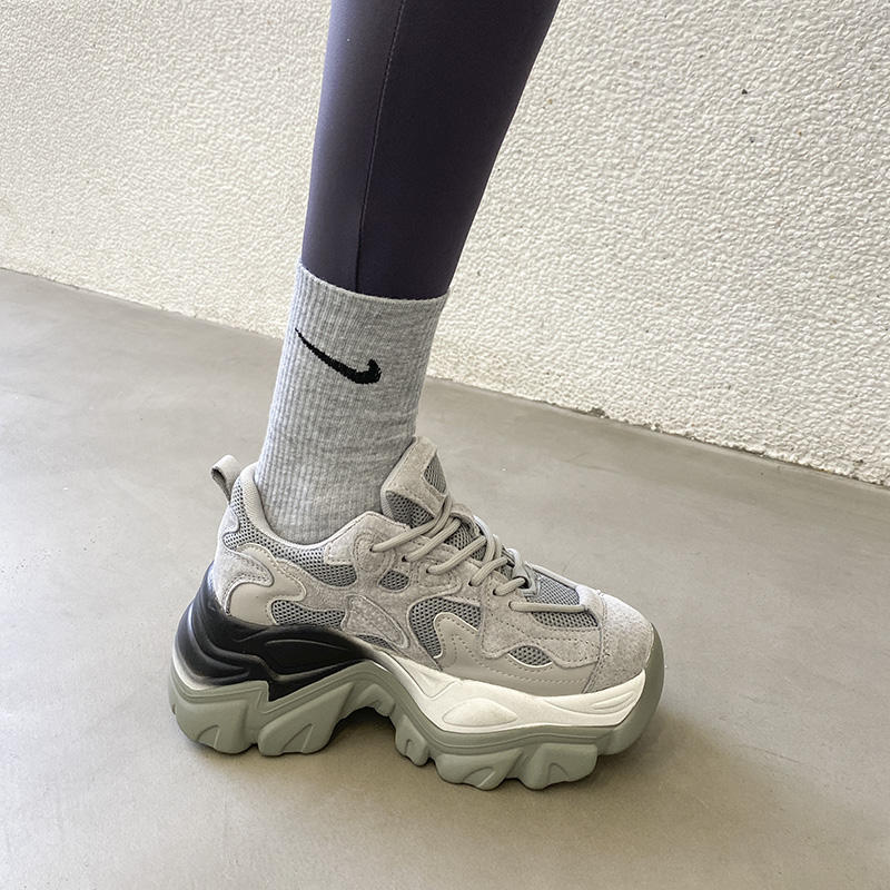 秋冬老爹鞋女ins潮网面时尚厚底松糕鞋增高6厘米小个子休闲运动鞋