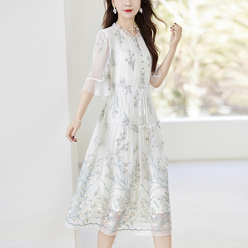【二乔】100%桑蚕丝真丝女士夏季时尚收腰显瘦中长款连衣裙82496192