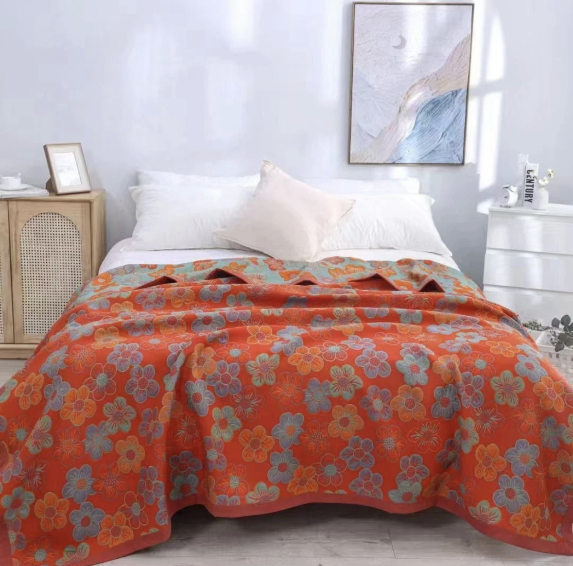 【桃花朵朵】230cm X 250cm 多功能色织提花加大纱布床盖          