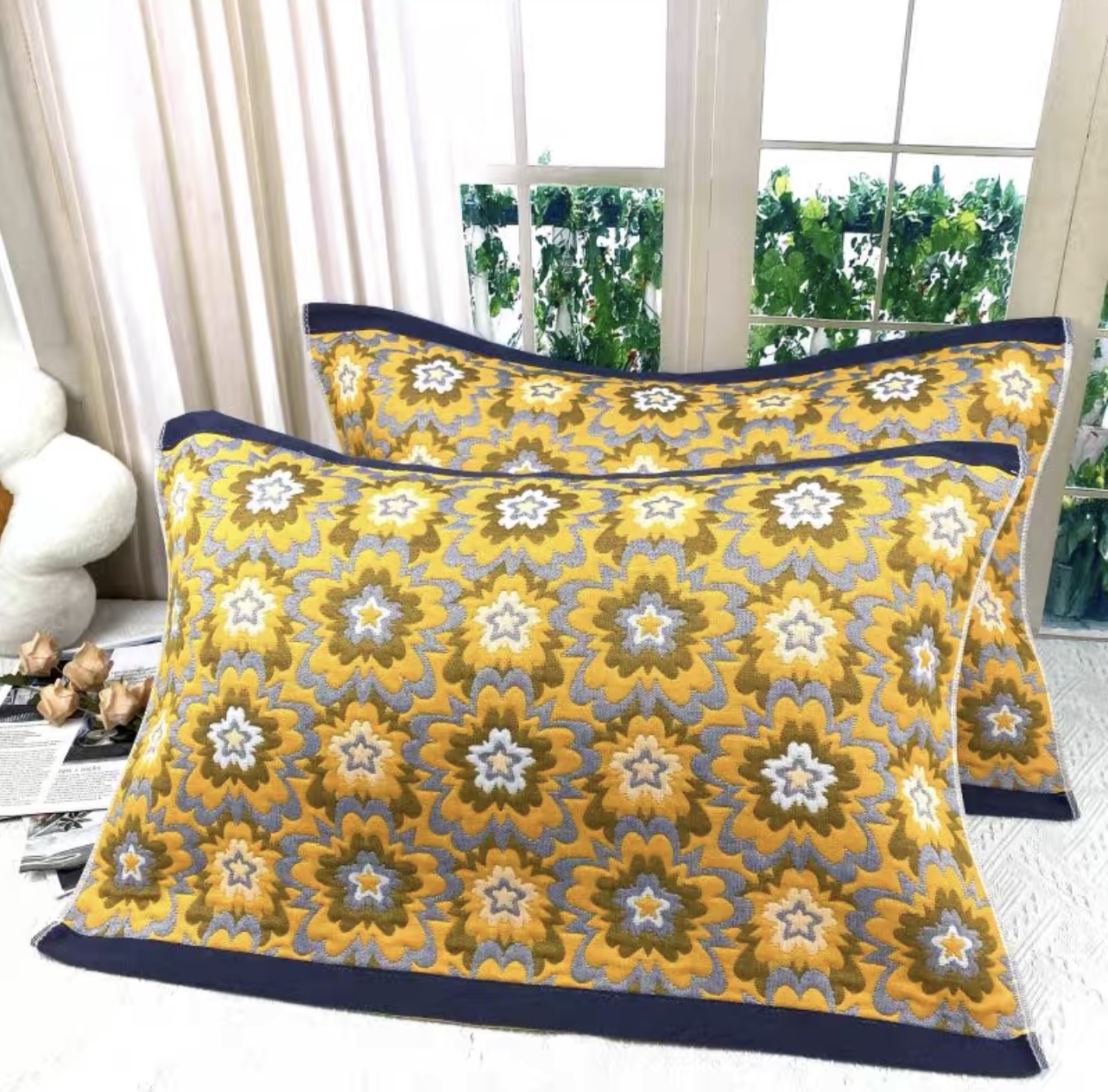 【茉莉花开枕巾】52cm*78cm纯棉纱布大枕巾一对装                 