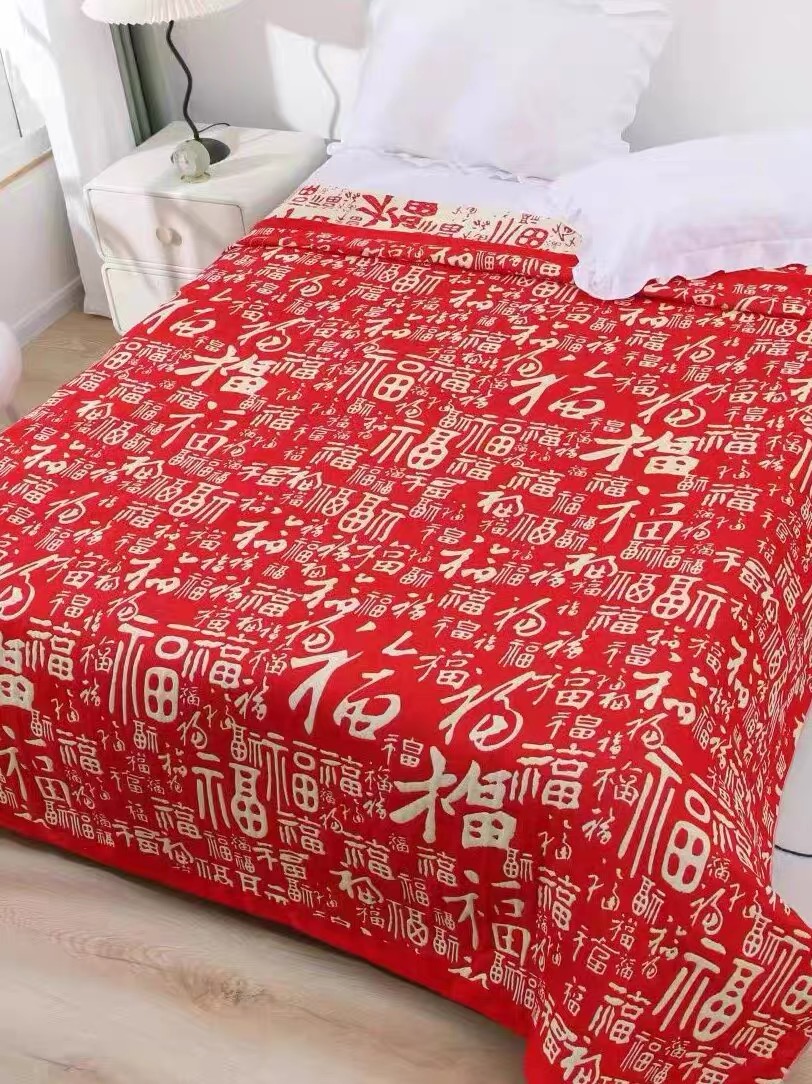 【福禄寿】200cm X 230cm  纯棉纱布盖毯可铺可盖                 