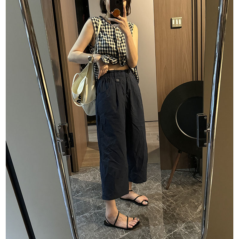 夏季松紧腰百搭气质宽松显瘦休闲直筒九分裤