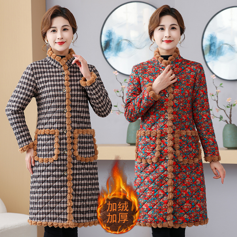 2024新款妈妈装棉衣外套时尚洋气保暖加绒加厚冬季大码长款女士