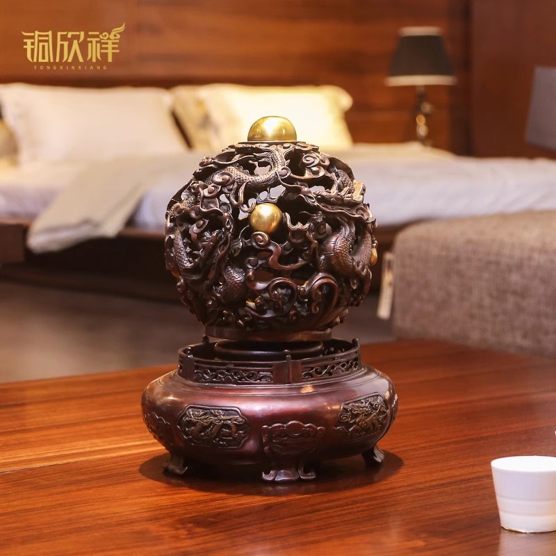 铜欣祥《黄铜咖色九转鼎》家居玄关客厅装饰品办公室摆件开业礼品