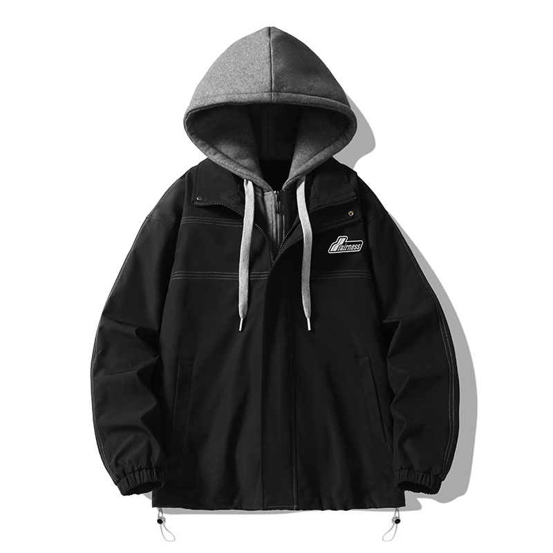 情侣连帽夹克休闲外套秋冬百搭宽松潮流韩系假两件外套