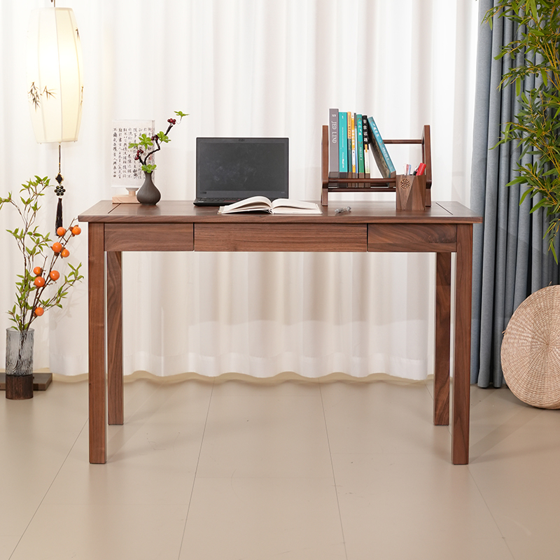 黑胡桃木简约家用写字桌中式双人经典现代儿童学习桌轻奢写字台