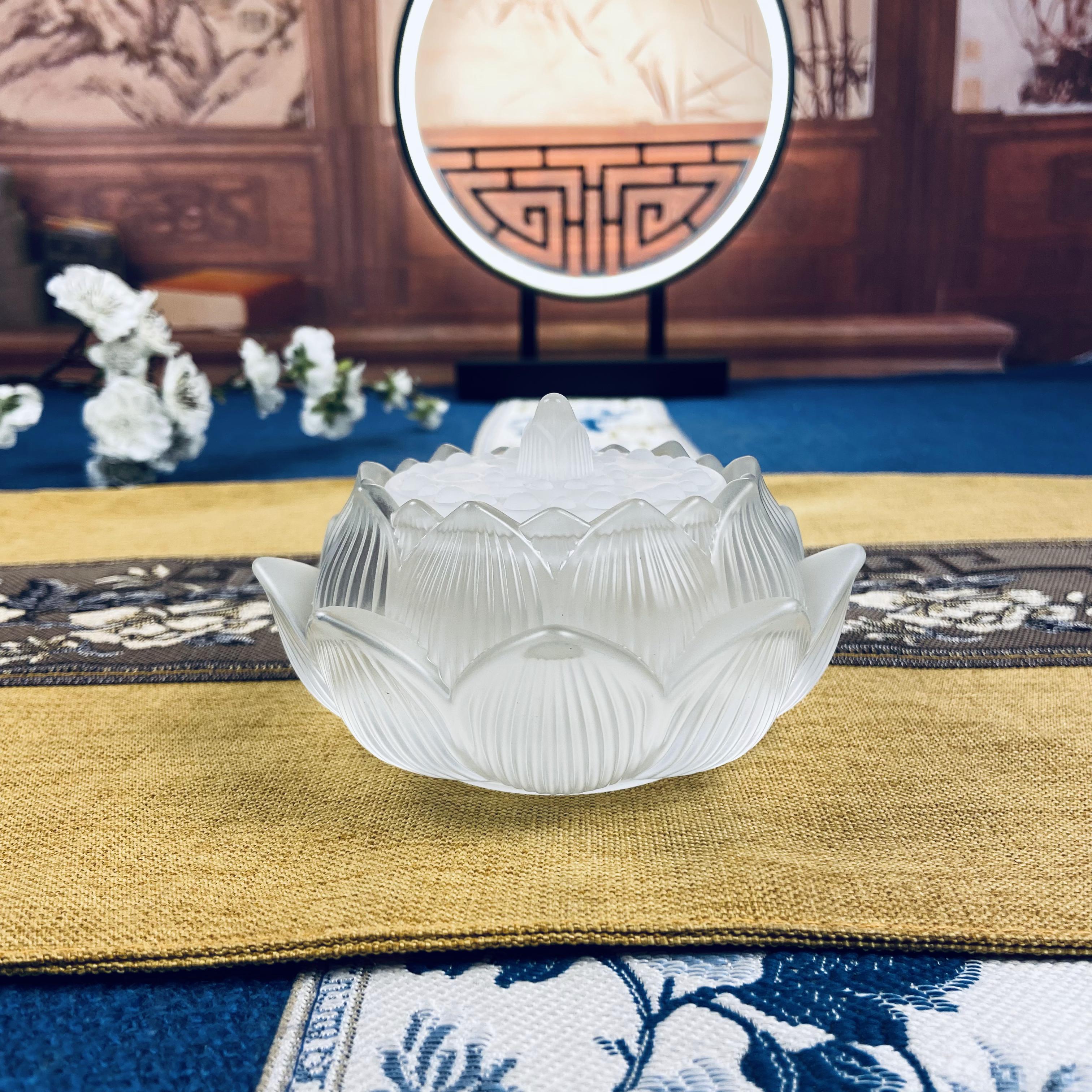 步步生莲琉璃香炉 雾白 渐变绿 琥珀色 莲花琉璃香炉香篆炉盘香炉