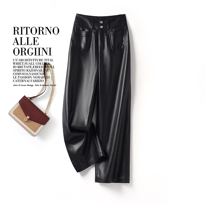 海宁真皮皮裤女阔腿裤百搭2025年春秋新款绵羊皮宽松显瘦休闲长裤