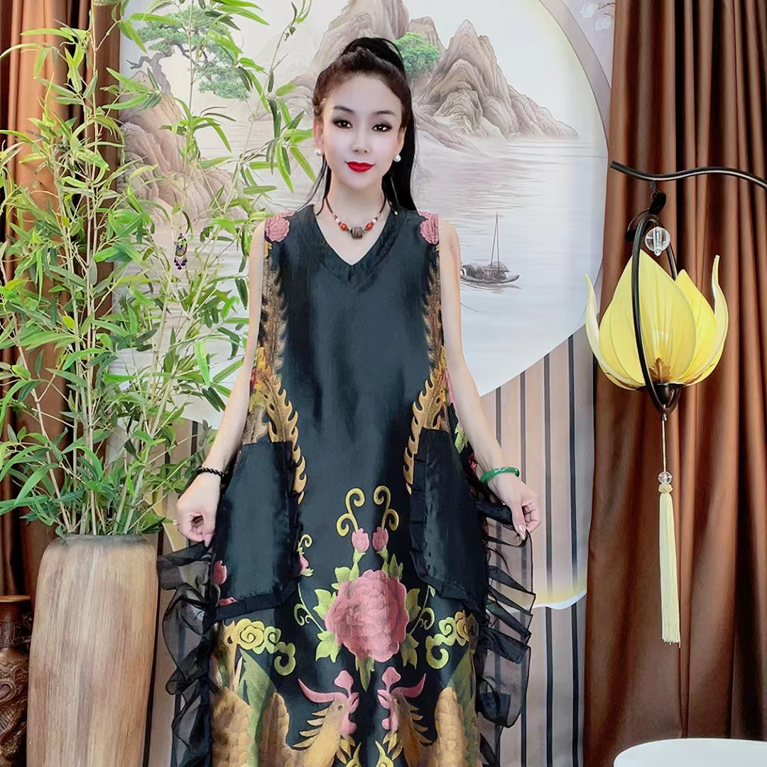  民族风百搭花朵款气质坎肩裙8137