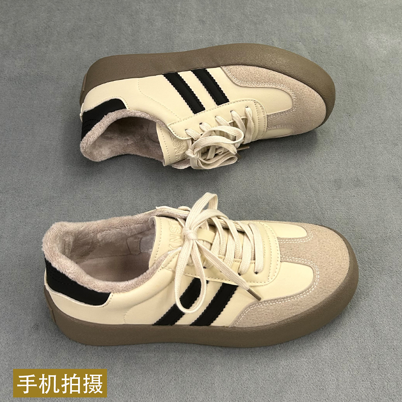 男鞋二棉鞋加绒德训鞋秋冬2023新款厚底百搭小白鞋保暖运动鞋男
