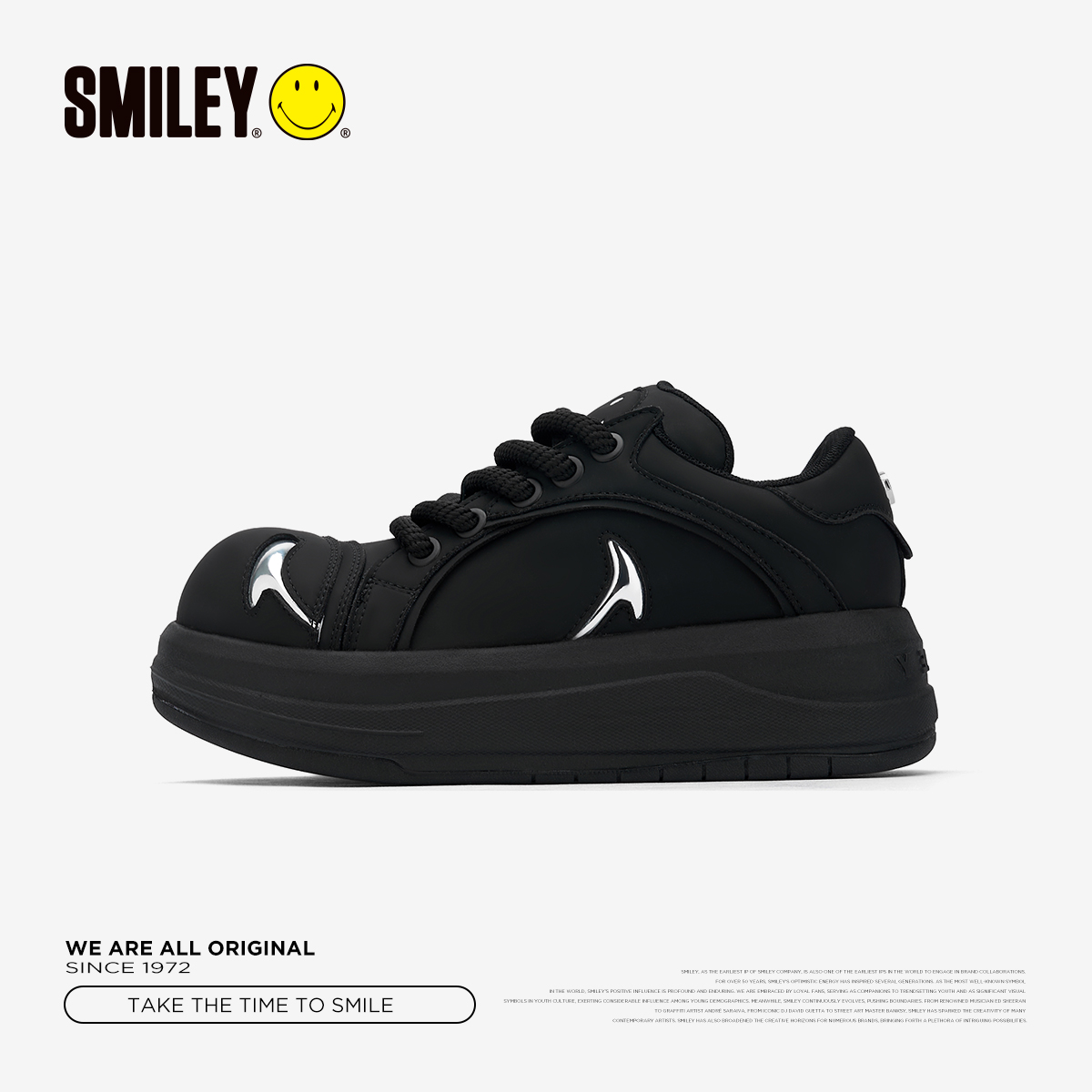 SMILEY笑脸黑色大头鞋厚底增高休闲百搭板鞋时尚厚底鞋增高小个子