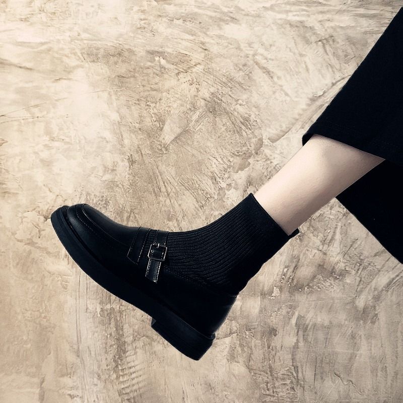 瘦瘦袜子短靴2023秋冬新款马丁靴女针织弹力英伦皮鞋小脚加绒袜靴