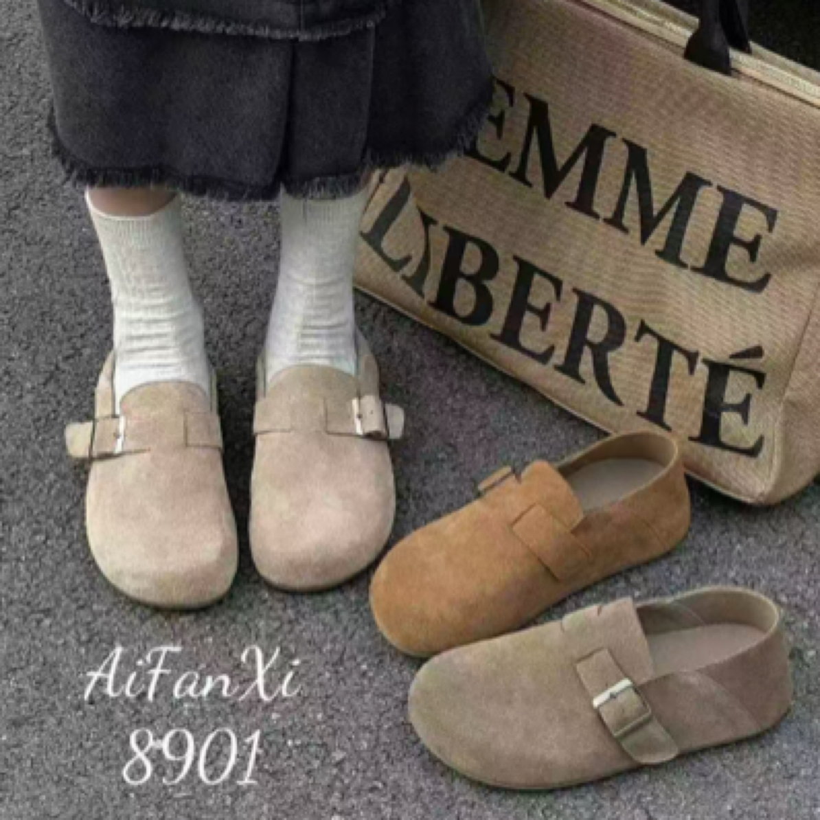 〖古尚女鞋〗8901复古博肯单鞋女新款一脚蹬圆头软底懒人鞋豆豆鞋