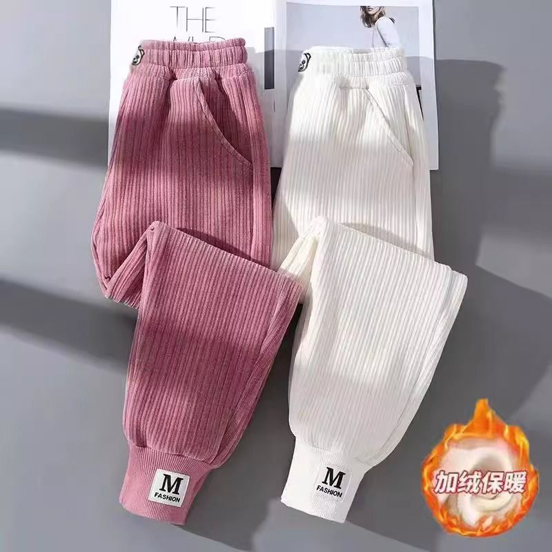 女童2023新款洋气加绒运动裤儿童裤子秋冬中大童束脚裤休闲长裤潮