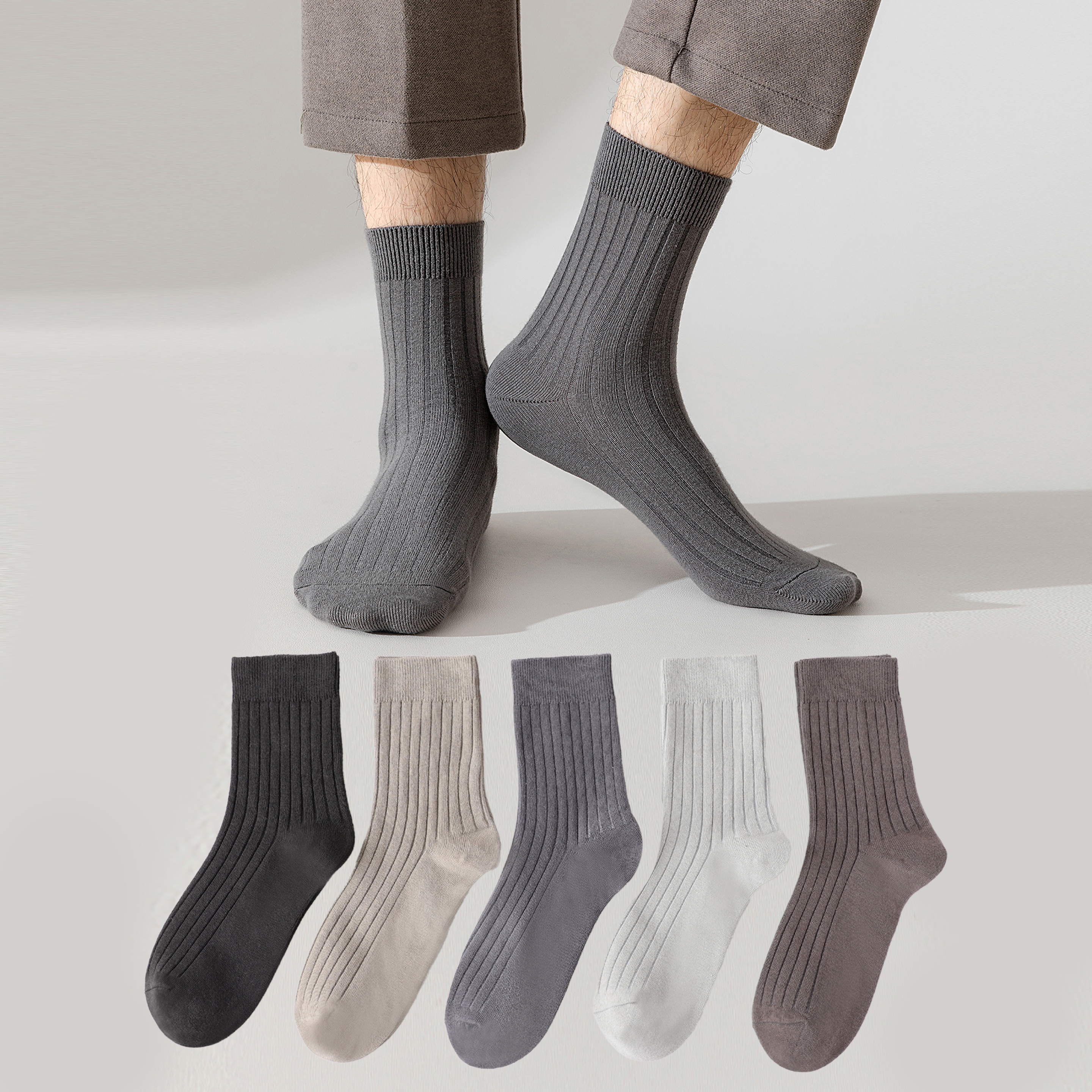 男袜女袜冬款纯色双针中筒厚棉袜子 加厚潮流商务百搭冬款商务袜