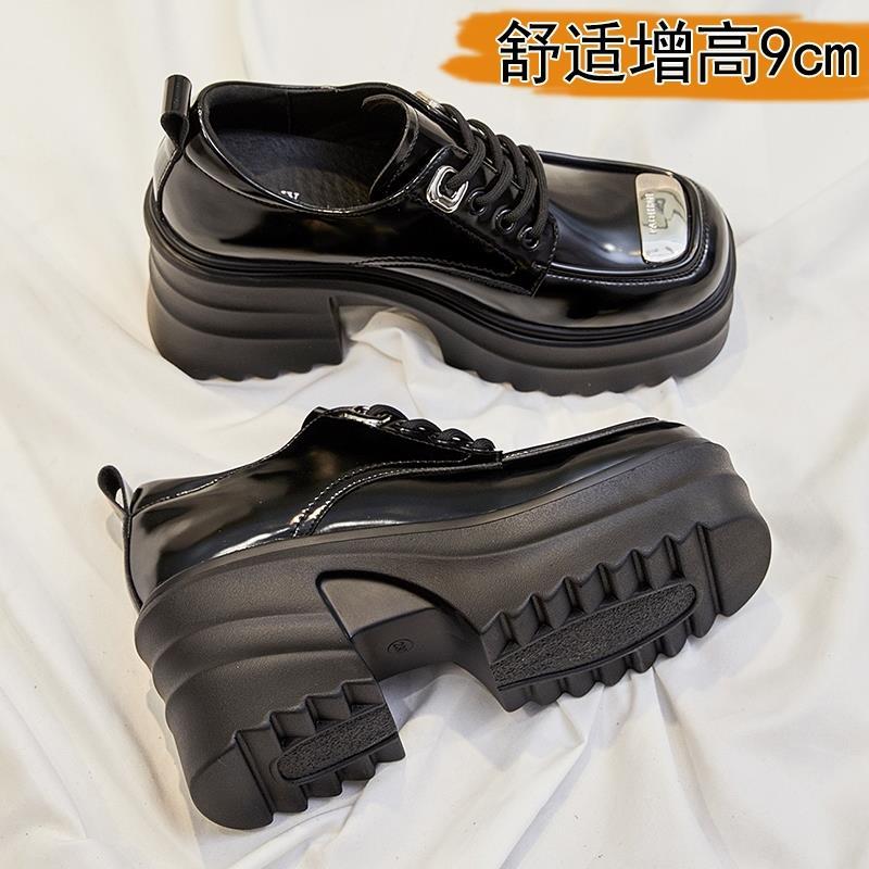 小个子鞋子女2023新款显高系带深口单鞋增高厚底超高跟女鞋潮流