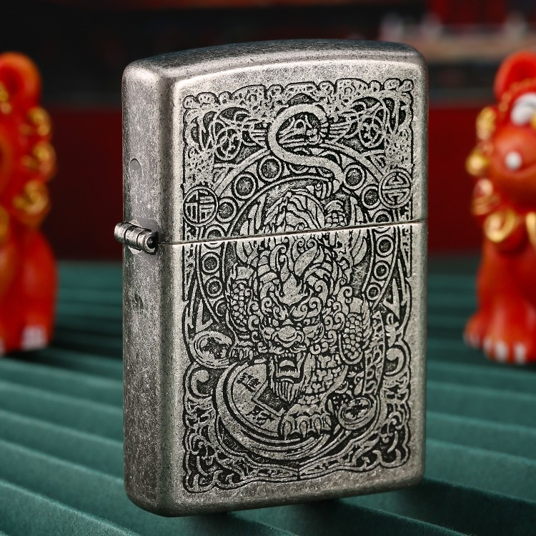 ZIPPO正品打火机精雕古银招财貔貅复古原装正版防风个性送礼男士