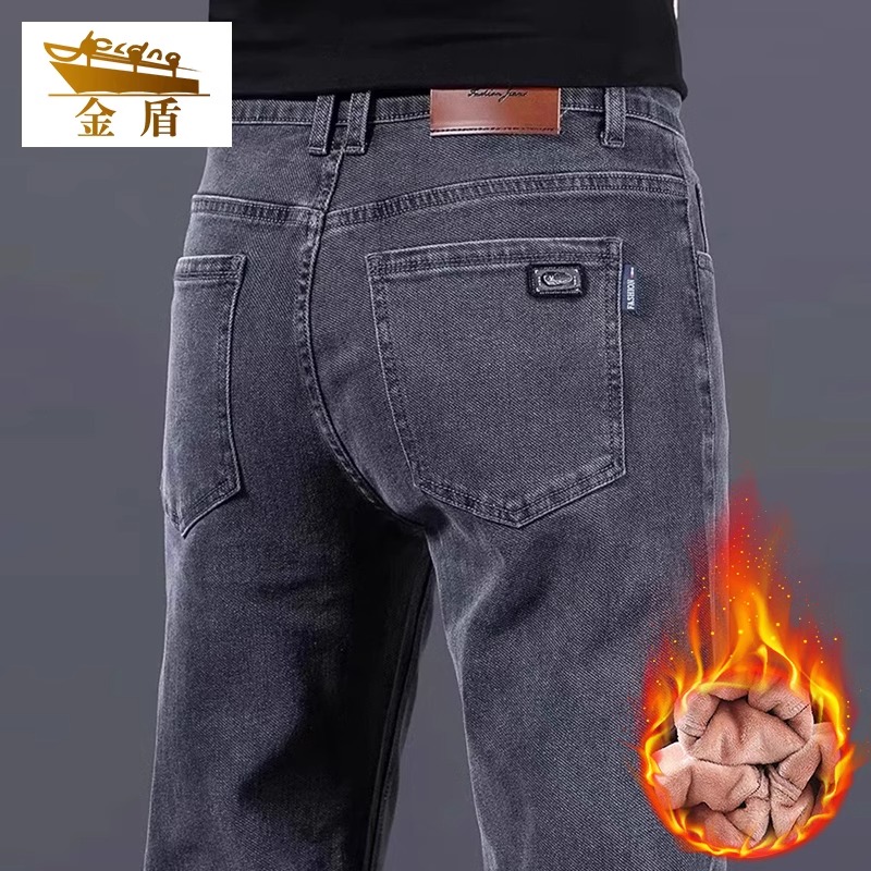 金盾牛仔裤男秋冬款新款直筒加绒裤子男宽松男裤秋季高端休闲长裤