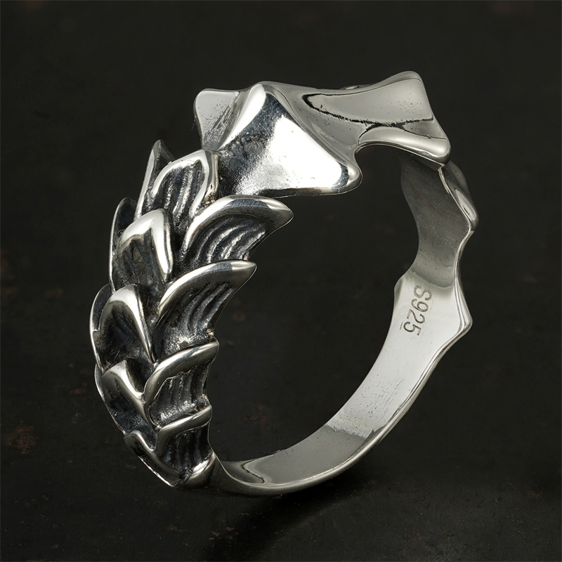 希然 925银戒指 龙骨龙鳞戒指 男女士情侣款个性时尚潮酷食指尾戒