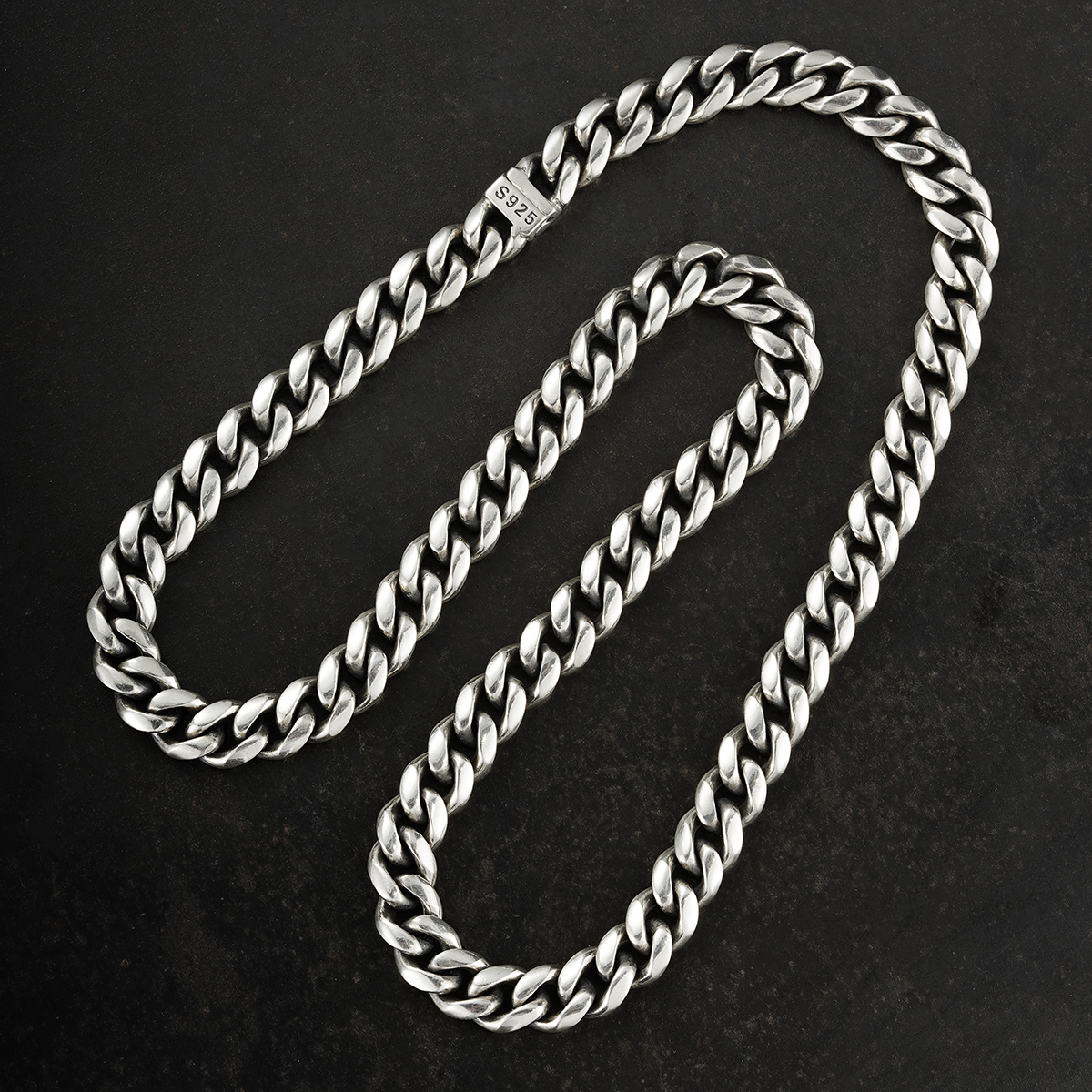 希然 链子925银 手工纯银磁扣古巴项链 欧美健身男简约马鞭大项链