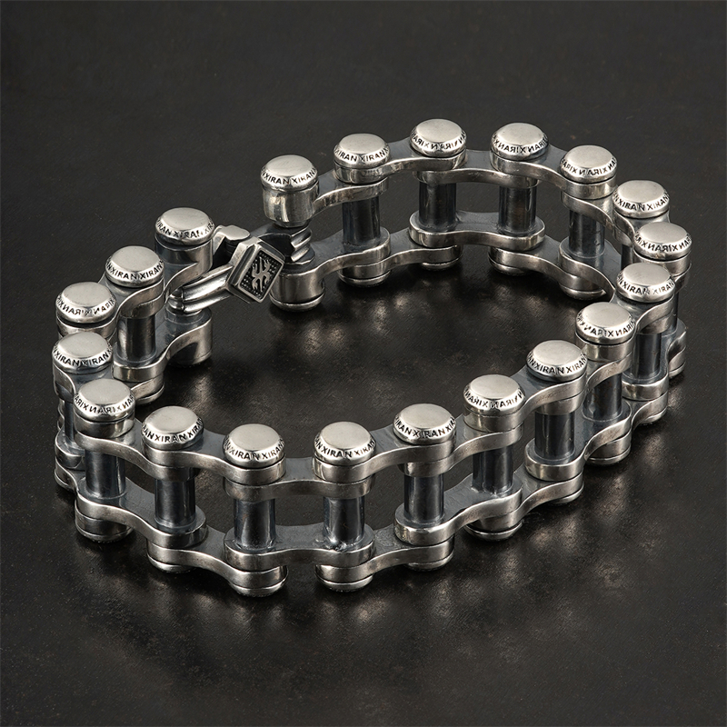 希然 925银手链 原创设计手工银坦克链 硬核霸气男士机车链条手链