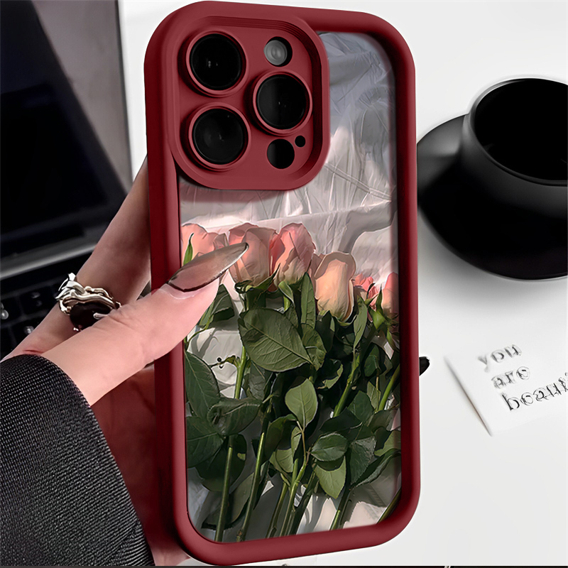 粉玫瑰苹果14手机壳iPhone15新款13promax全包11软12防摔78p小众