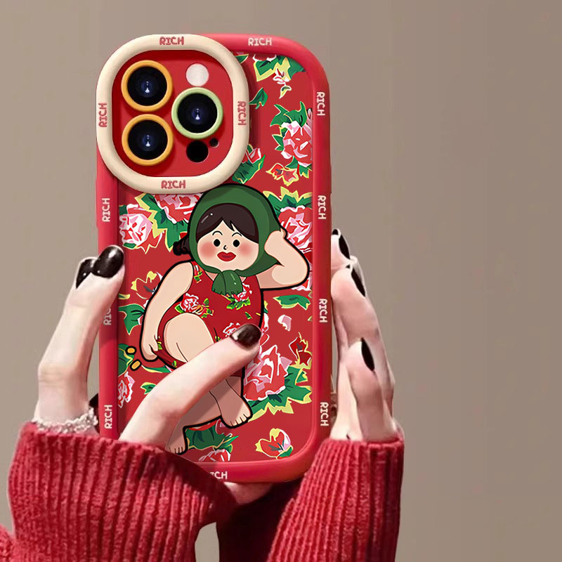 大花袄土酷村姑新年苹果14promax手机壳iphone15全包13pro硅胶12p